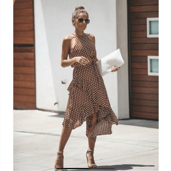 T&J Designs Dresses & Skirts - BROWN DOTTED ASYMMETRICAL SEXY DRESS